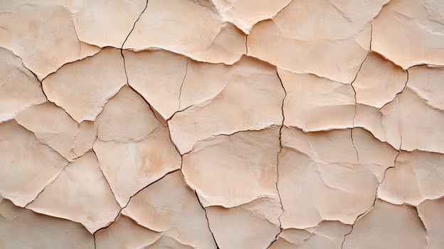 Textured cracked surface of an adobe wall in soft beige tones photo