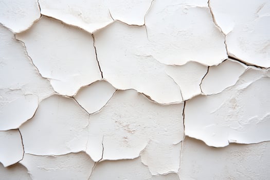 Detailed view of cracked white plaster wall in natural light photo