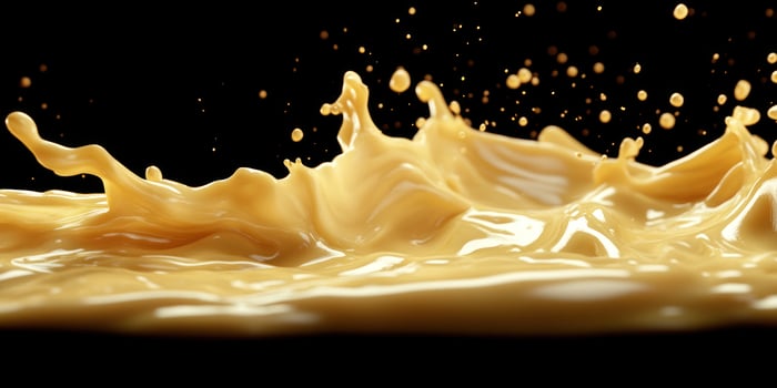 Golden liquid splash against a dark background photo