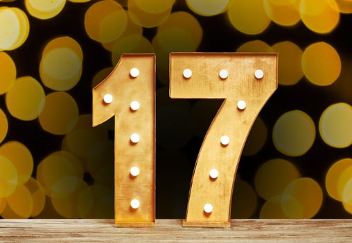 Big plastic numbers with shining light bulbs photo