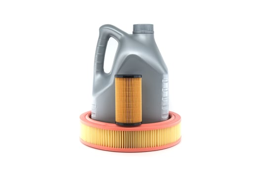Automotive Oil Container With Air and Oil Filters Displayed photo