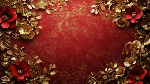 Red and gold floral design creating an elegant background photo