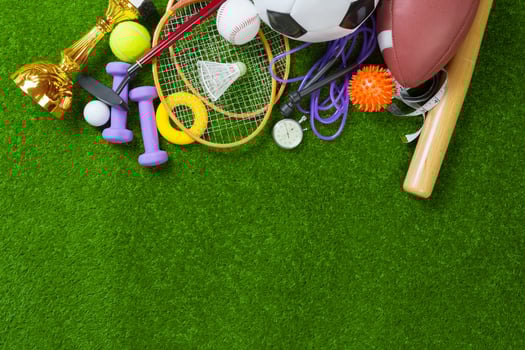 Various sport tools on grass photo