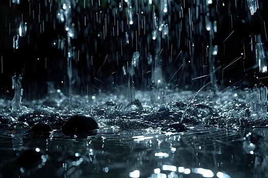 Dramatic Rainfall Scene with Drops Splashing on Water Surface in Low Light photo