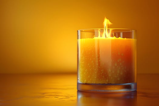 Tranquil Glow Bright Yellow Candle in Glass Holder with Warm Amber Backdrop photo
