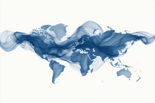 A beautiful blue abstract representation of the world map with flowing elements. photo