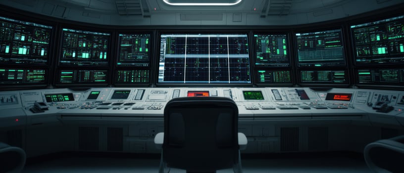 Futuristic control room featuring advanced screens and monitoring equipment. photo