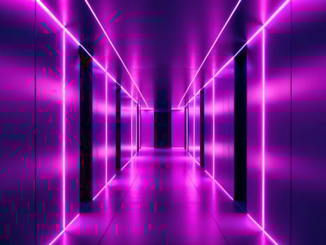 A purple hallway with neon lights photo