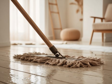 A mop on a wooden floor in a room photo