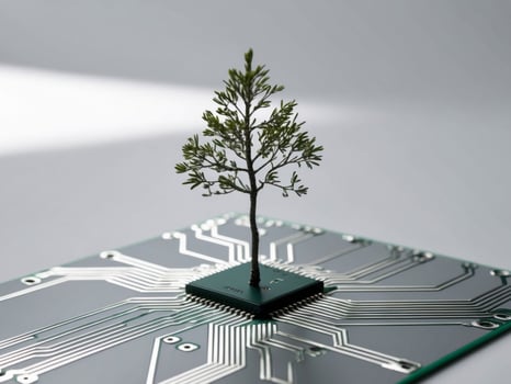 A small tree growing on top of a circuit board photo