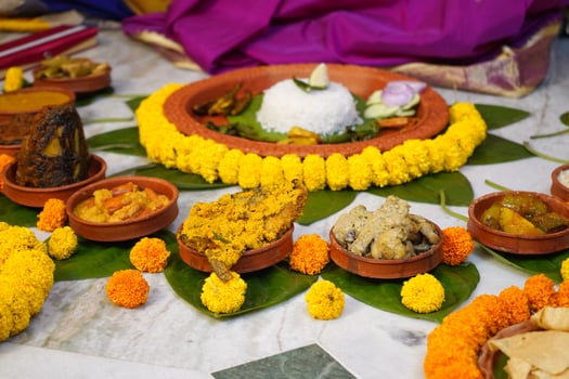 Different of bengali food served at Aiburobhat before Bengali Marriage photo