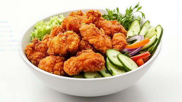 Savory Fried Chicken with a Mix of Fresh, Vibrant Vegetables photo