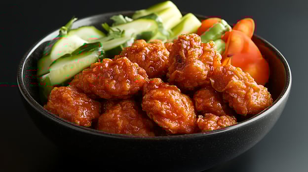Savory Fried Chicken with a Mix of Fresh, Vibrant Vegetables photo