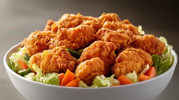 Crispy Fried Chicken Bowl with Fresh Vegetables photo
