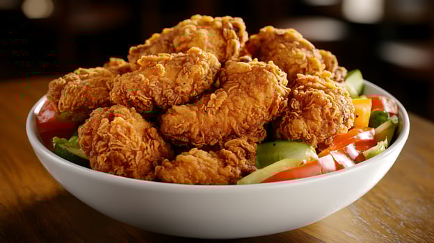 Crispy Fried Chicken Bowl with Fresh Vegetables photo