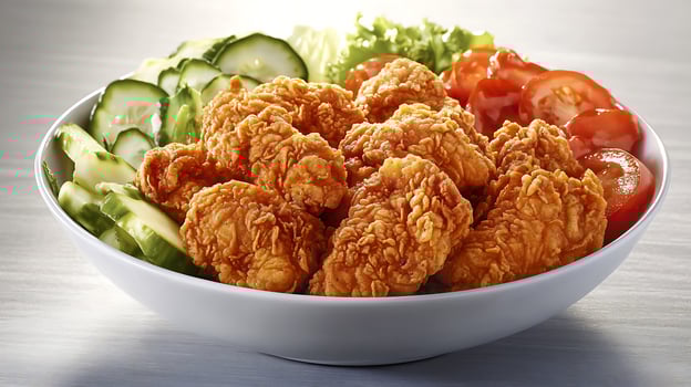 Delicious Fried Chicken Served with Fresh Vegetables photo