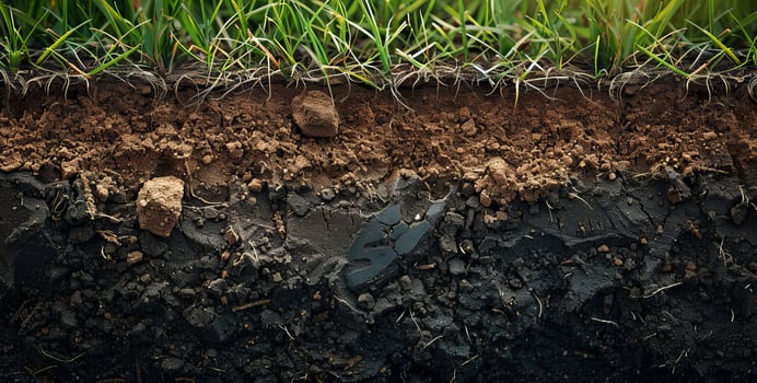 Soil layers, clay mud earth. Natural brown land background. Horizontal dirt ground cross section. Outdoors pattern. Geology surface, environment underground texture photo
