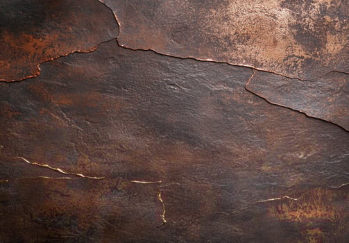 Cracked stone surface with rusty metallic accents photo