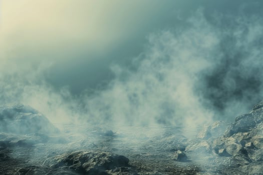 Misty mountain landscape with rocky terrain photo