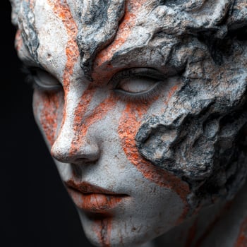 Weathered stone face with closed eye photo