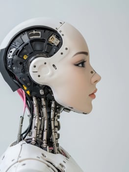 Futuristic robot head with mechanical components photo
