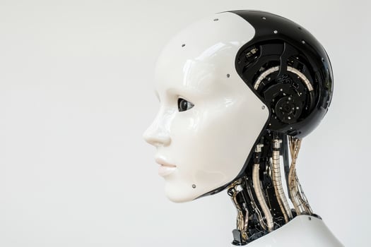 Futuristic robot head with advanced technology photo