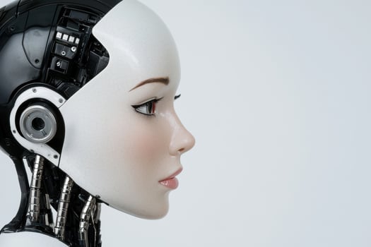 futuristic android robot head close up photo