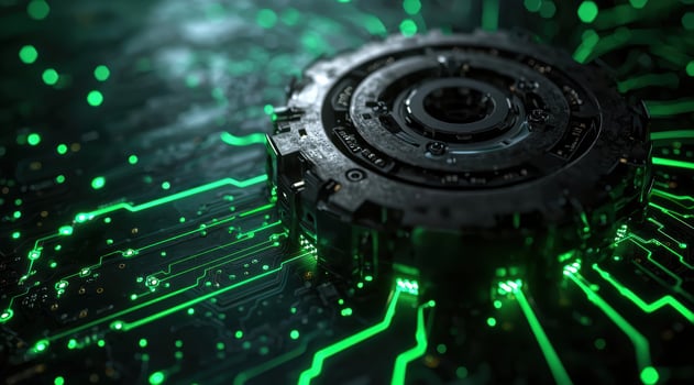 Futuristic circuit board with camera lens photo