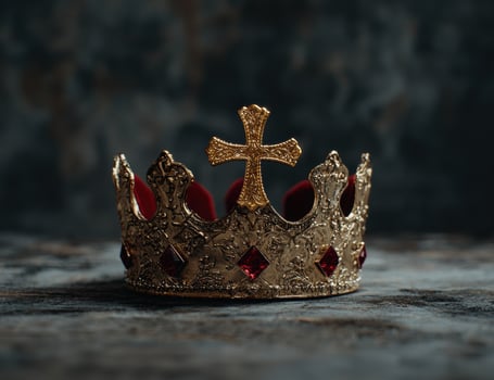 Ornate golden crown with red gems photo