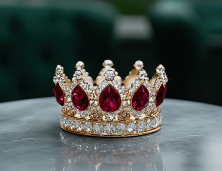 Ornate golden crown with red jewels photo