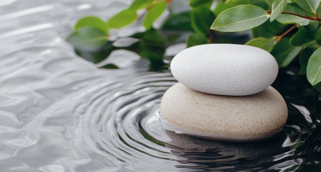 Tranquil zen garden with stacked stones and rippling water photo