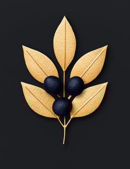 golden leaves and black berries on black background photo