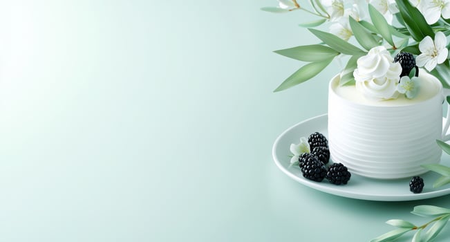 Elegant white cake with fresh blackberries photo