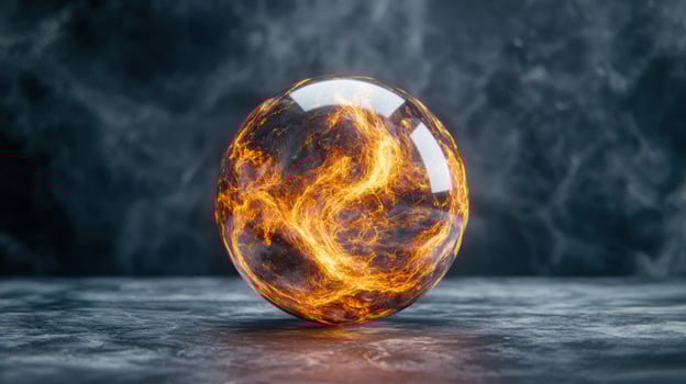Fiery glass sphere on dark background photo