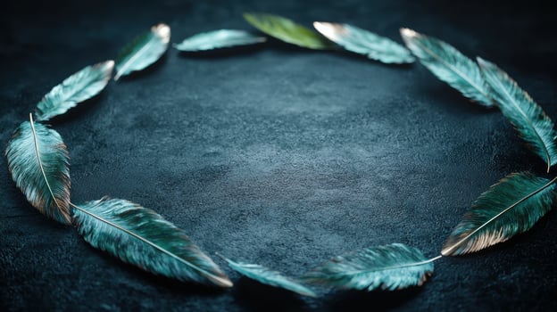 dark feather frame on slate background photo