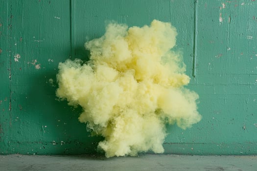 Explosion of yellow smoke on green background photo