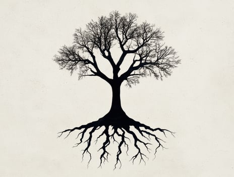 Silhouette of a tree with deep roots photo
