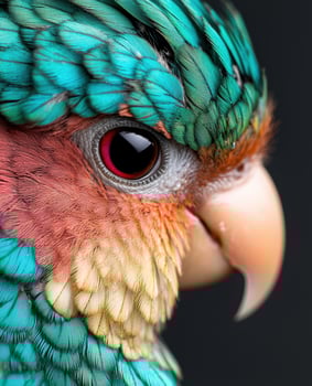 Vibrant parrot feather close up photo