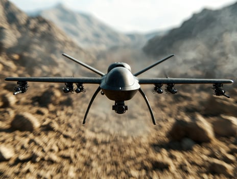 Aerial drone flying over rugged mountain landscape photo