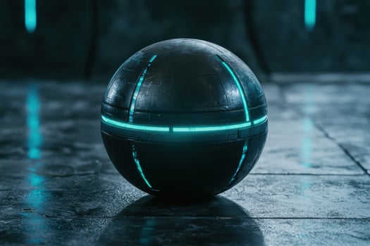 Futuristic glowing sphere on wet surface photo