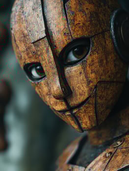 Weathered wooden mask with expressive eyes photo