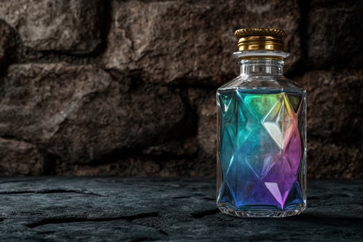 Colorful glass bottle on dark background photo