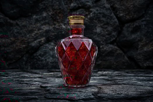 Elegant glass bottle with red liquid photo