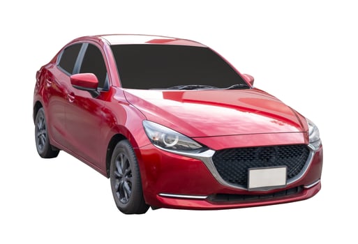 Front view of red sports sedan car isolated on white background with clipping path photo
