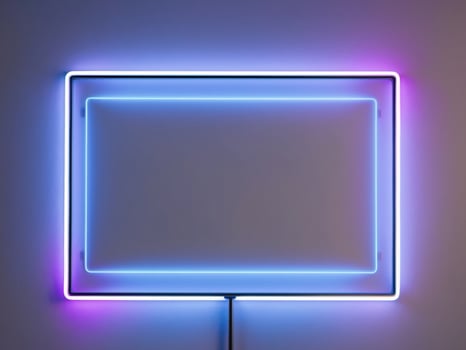 A neon square with a blue light on it photo