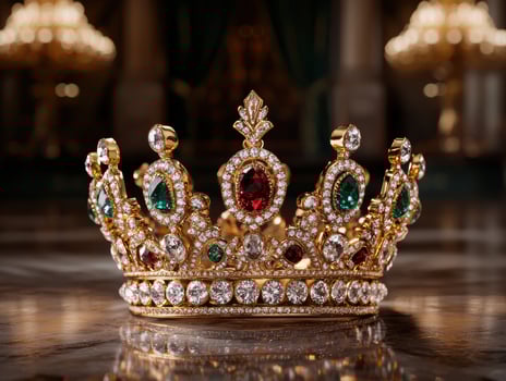 Ornate golden crown with precious gemstones photo