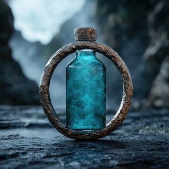 Mystical potion bottle in nature photo