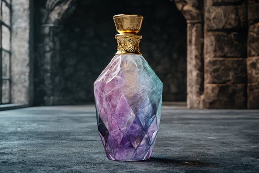 Ornate glass perfume bottle with colorful crystal design photo