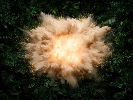 Dramatic explosion in tropical jungle photo
