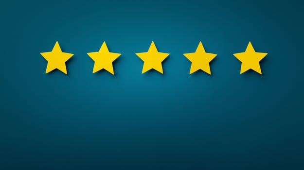 Gold five star shape on background. The best excellent business services rating customer experience concept. photo